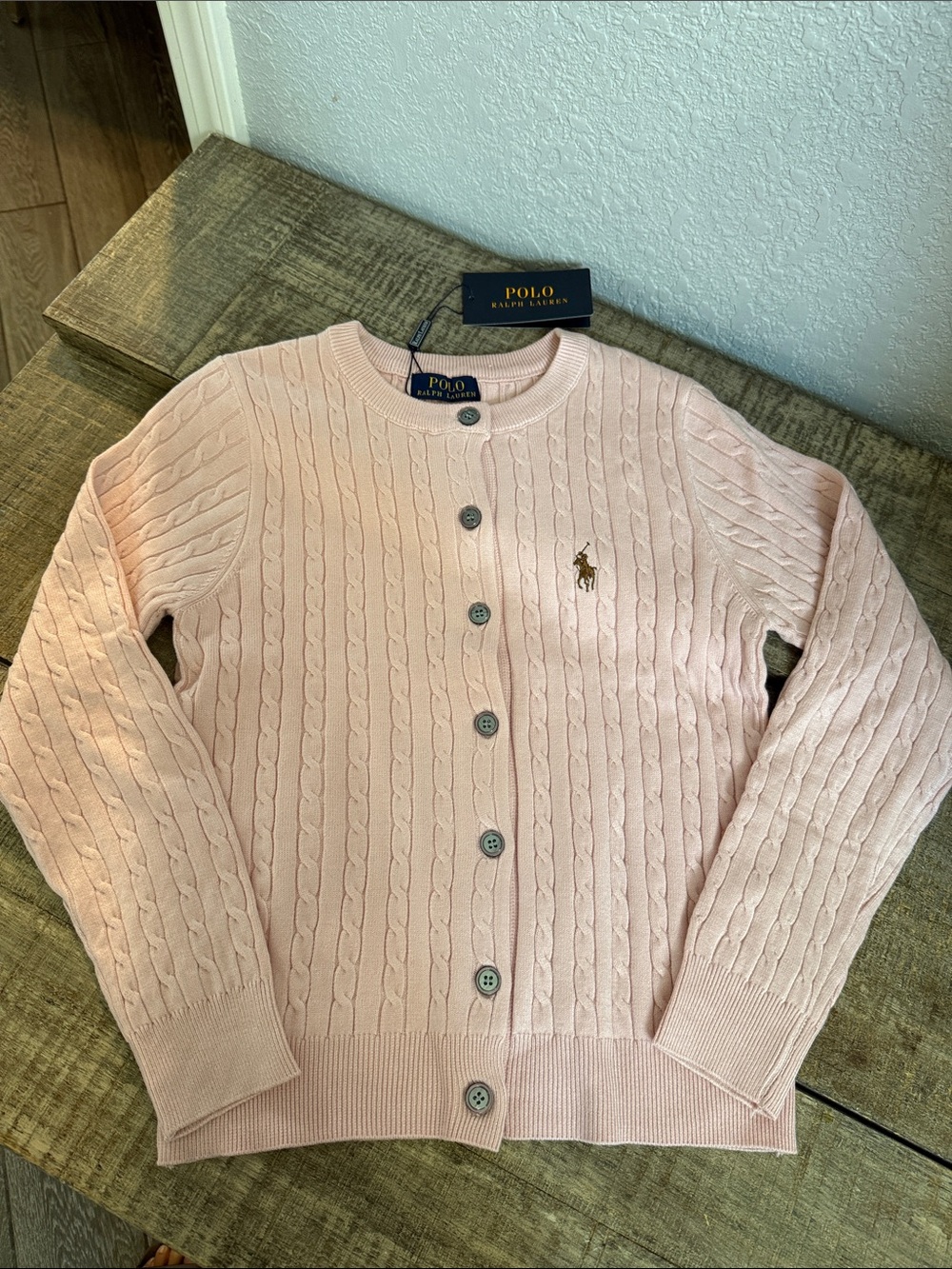 Polo by Ralph Lauren Light Pink Cable-Knit Button Cardigan